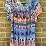 Style & Co . Blue and Pink Flutter Sleeve Smocked Blouse Photo 0