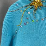 Quacker Factory Cardigan Sweater Blue Embroidered Beaded Sequined Zip Large Photo 4