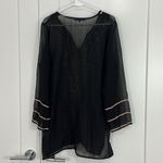 Blue Island  Large Black, Cream, Pink Long Sleeve Embroidered Beach Coverup Tunic Photo 9