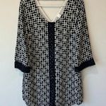 Alya  Women’s Blue White Geometric Lace 3 Quarter Sleeve Mini Dress Formal Event Photo 0