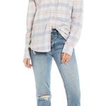 Free People Loveland Plaid Button Down Shirt Top White Pastel Pink Blue, Size XS Photo 12