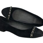 Stuart Weitzman Legacy Cap Toe Ballet Loafers Flat Black Suede Chain Accent 6 Photo 1