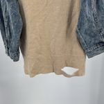 Entro Tan V-Neck denim sleeve contrast distressed sweater casual mixed material Photo 3