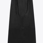 ZARA NWT Black Faux Leather W/ Ruching Midi Skirt Photo 2