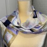 Echo 💯 silk art deco scarf/shawl. Periwinkle blue/pink/navy . 11” by 54 “ Blue Photo 1
