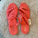 Olivia Miller Women's 9 Studded Jelly Slide Sandals Neon Coral Crossover Shoe Photo 7