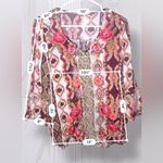 SAVANNA JANE Women’s Boho Floral Embroidered Flowy Long Sleeve Shirt Brown Size L Photo 4