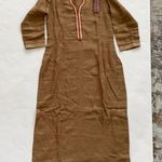 Beige/ brown red indian long kurta top small Photo 0