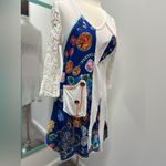 Colorful Patchwork Dress with Crochet Lace Sleeves White Size M Photo 1