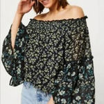 Free People Black White Rose Valley Off The Shoulder Top Photo 0