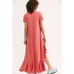 Free People  FP Beach Havana Tee Coral Pink Knit High Slit Waterfall Maxi Dress Photo 5
