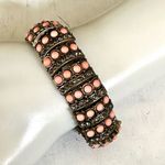 Brass tone peach beaded stretchy bracelet Photo 0