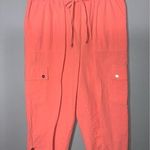 Blair  Melon Orange Pull On Elastic Drawstring High Waist Cargo Capri Pockets Lg Photo 0
