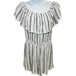 Lulus See Ya There White Black Striped Off the Shoulder Ruffle Romper Large Photo 2