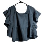 Millibon USA  Dark Gray Gauze Square Neck Tiered Ruffle Sleeve Top Womens L Photo 2