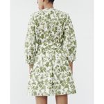 ZARA V-neck Embroidered Eyelet Belted Mini Dress in White Green Floral Photo 4
