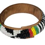Hand Beaded Leather Soft Bangle Bracelet Native American Style 7" Photo 0
