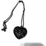 Costume Necklace Puffy Heart Silver Filigree large pendant charm unmarked Photo 2