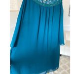 A Byer Teal Lace Cold Shoulder Dress High Neck Flowy Chiffon Elegant Chic Easter Green Size M Photo 4