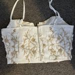 SheIn Floral Embroidered White and Gold Crop Top Photo 1