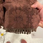 Y2K brown floral eyelet olive crochet trim babydoll midi sleeveless dress Size L Photo 4