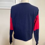 GAZE women's long sleeve crop top shirt in red, white, and blue Red Photo 2