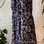 Blue Floral Plunge Neck A Line Mini Dress Photo 2