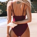 Cupshe  Ruffle One Piece Swimsuit Red Maroon Small Nwt Photo 2