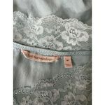 Soft Surroundings Top Womens Medium Mint Blue V Neck Lace Trim Long Sleeve Photo 1