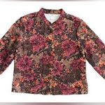 Christopher & Banks Women Jacket Blazer Size L Petite Button Floral Leaf Quilted Photo 0