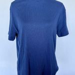 Vintage Ribbed Navy Mock Neck Tee | L Photo 0