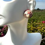 Vintage ceramic Red Cream Floral art deco Earrings Photo 3