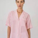 AYR Medium Pool Boy Shirt Pink Stripe Silk-Blend Short Sleeve Button Down Casual Photo 6