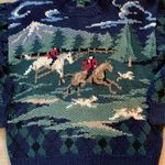 🚫SOLD🚫Vintage Bushwacker Horse and Dogs Scene Heavy, Chunky Sweater Size S Blue Photo 1
