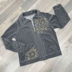 Onque Casuals Studded Velour Track Jacket Gray Gold Small Grandma Photo 11