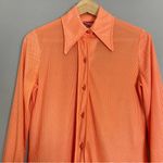 Vintage 70s Blouse Bright Orange Women's Square‎ Buttons Dagger Collar Shirt Top Photo 6