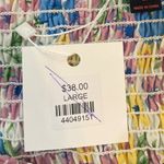 Fiestar Smocked Crop Top Front Lace Up Puff Sleeves Floral Womens Size Large NWT Blue Photo 14