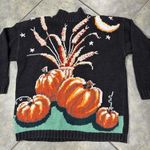 Vtg Halloween Pumpkin Harvest Embroidered Sweater M Grandma RARE Premimum Boho Black Size M Photo 1
