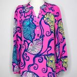 Lilly Pulitzer  Elsa Silk Top Leaves In The Breeze Pink Women's Top Size Small Photo 5