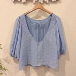 ASTR The Label Puff Short Sleeve Gauze Oversize Blouse Top Blue Size Small NWT Photo 0