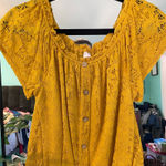 No Boundaries  Yellow Lace‎ Off Shoulder Button Front Blouse Top Juniors M Photo 0