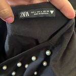ZARA  black cotton pearls top tee shirt short sleeve women’s Large Photo 2
