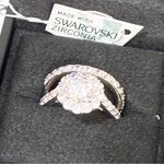 Swavorski Swarovski Sterling Silver 925 Platinum Flower Halo Ring Band Set Size 6 NEW Photo 1