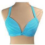 Lands' End Bikini Top Turquoise White Stripe Adjustable Size 32D/34C Photo 0