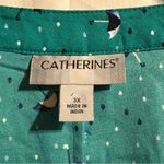 Catherines Womens Artsy Rain Umbrella Popover Top Size 3X Green Slit Sleeve Photo 3