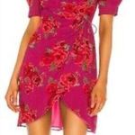 LPA Araceli Floral Puff Sleeve Wrap Mini Dress In Pink Size SMALL. B40 Photo 0