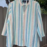 Vtg 90’s Crazy Horse by Liz Claiborne Linen Blend Striped Button Up Blouse Sz XL Blue Photo 0