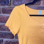 BP Mustard Yellow Short Sleeve Pointelle Rib Crop Henley Top Women's Size Small Photo 2