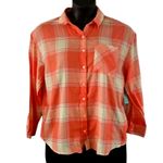 Abound NWOT  Women Oversized Coral Plaid Flannel Long Sleeve ButtonUp Shirt Small Photo 2