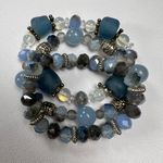 Handmade Beaded Bracelet Trio Ocean Blues Sea Glass Metals Multi Size Beads Blue Photo 0